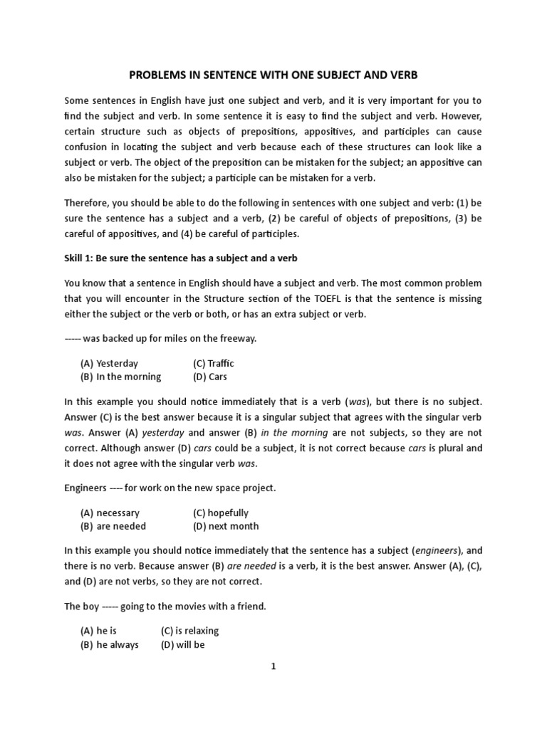 TOEFL Sentence Structure Skills 1-5 | PDF | Verb | Subject (Grammar)