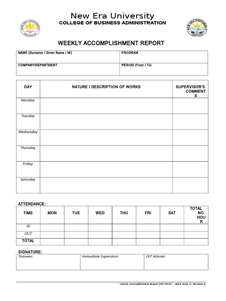 Weekly OJT Accomplishment Report | PDF