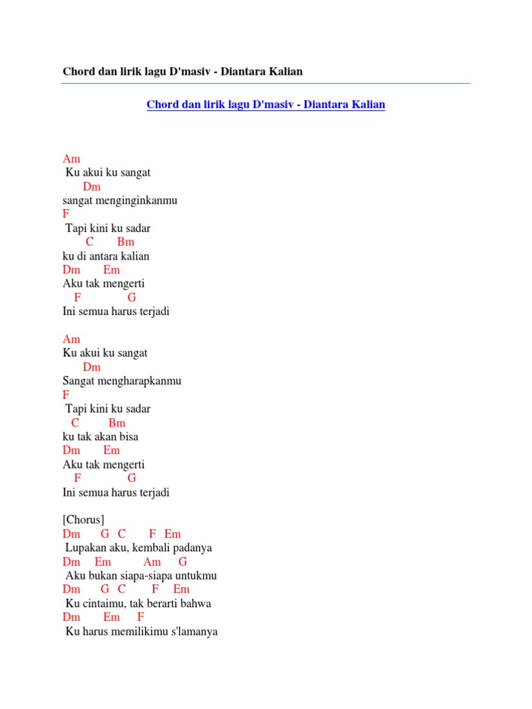 Chord Dan Lirik Lagu D Masiv Diantara Kalian Pdf