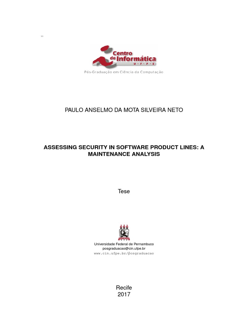 Segurança em Linhas de Produtos de Software | PDF | Arquitetura de software  | Avaliação