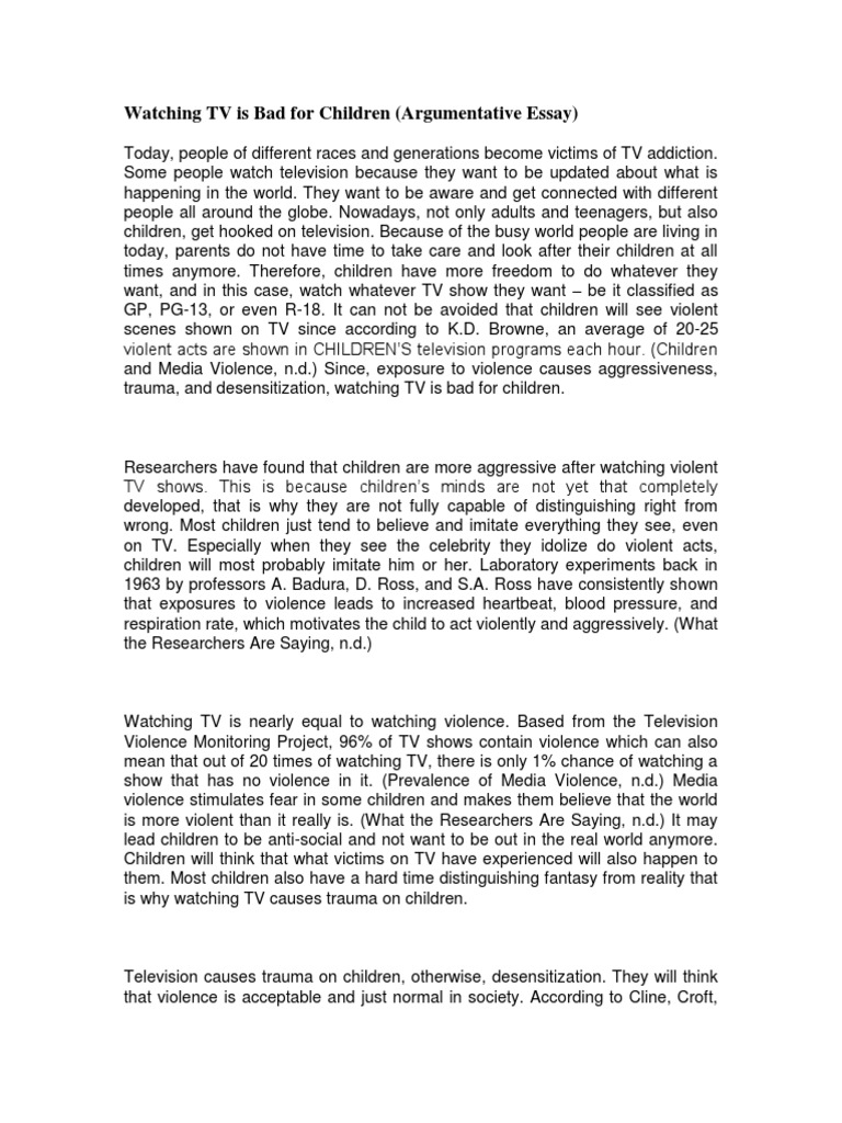 Watching Tv Is Bad For Children Pdf Violence Psychological Trauma