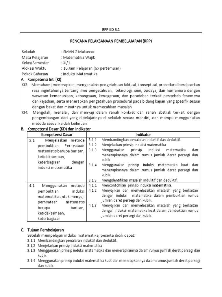 Rpp K13 Kd 3 1 Induksi Matematika Fix