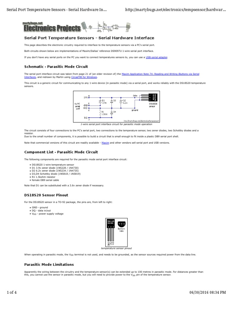Serial Port Temperature Sensors Serial Hardware Interface Schematic Parasitic Mode Circuit
