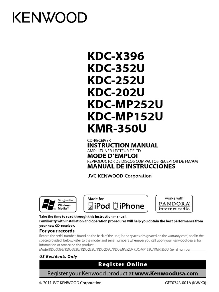 Kenwood KDCX396 Manual Download Free PDF I Pod I Phone
