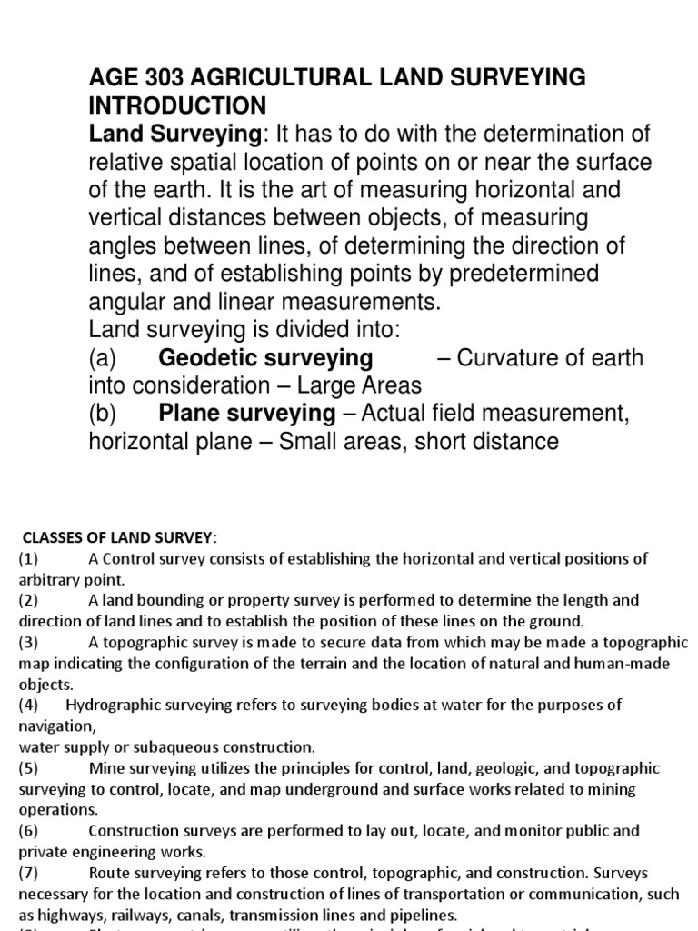 Agricultural Land Surveying PDF Surveying Topography