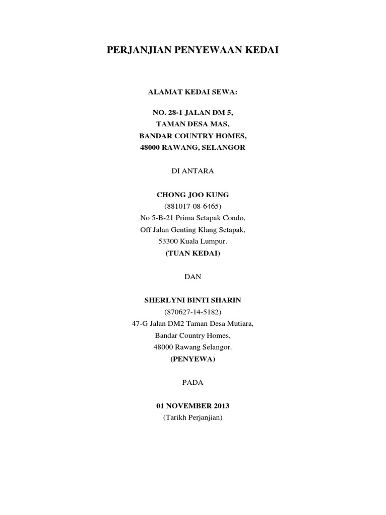 Agreement Kedai Pdf