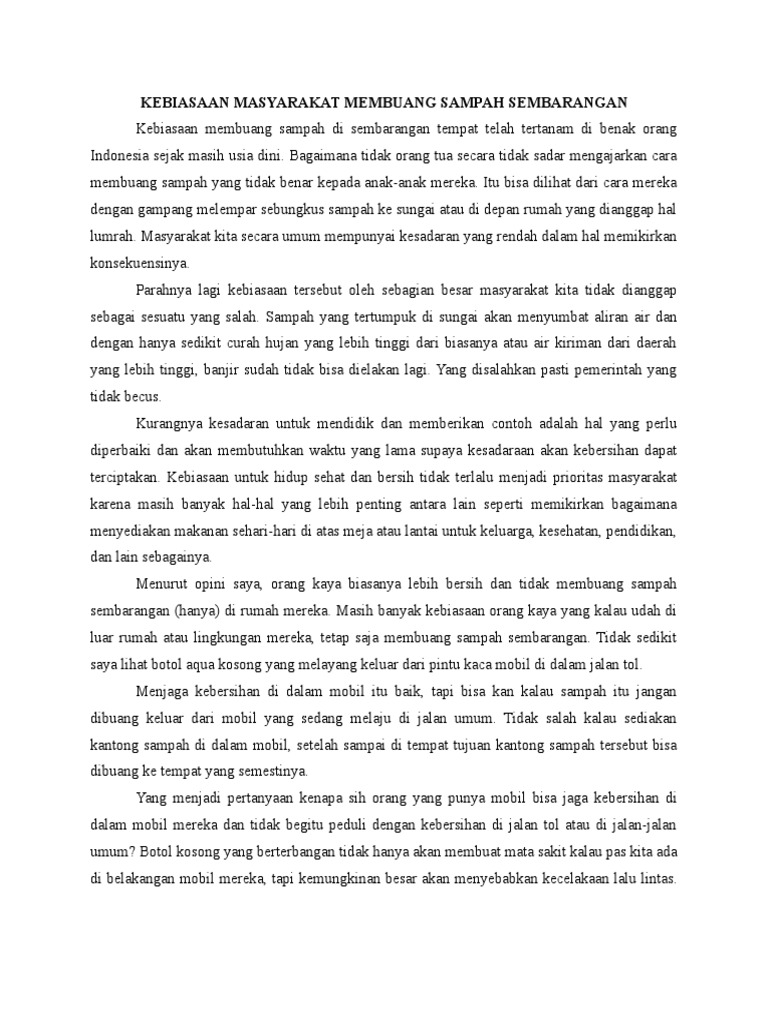 Kebiasaan Masyarakat Membuang Sampah Sembarangan