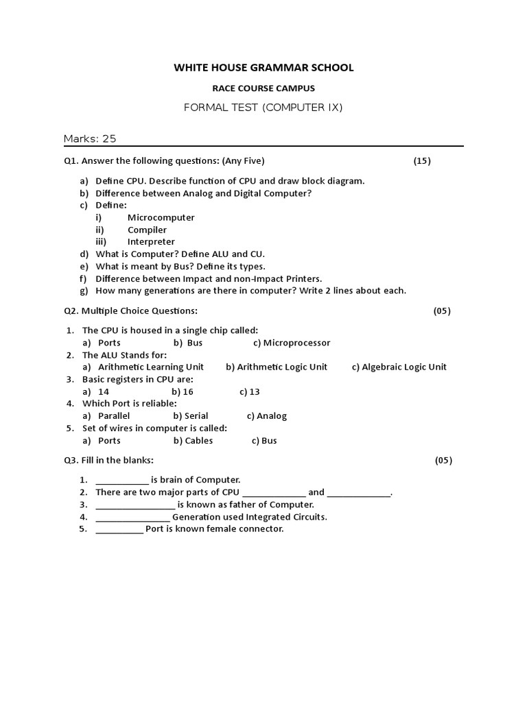Computer IX Formal Test Overview | PDF | Computers