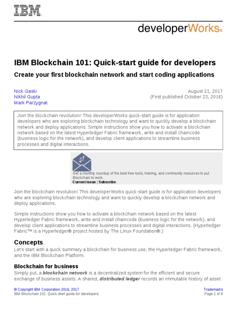CL Ibm Blockchain 101 Quick Start Guide For Developers Bluemix Trs PDF ...