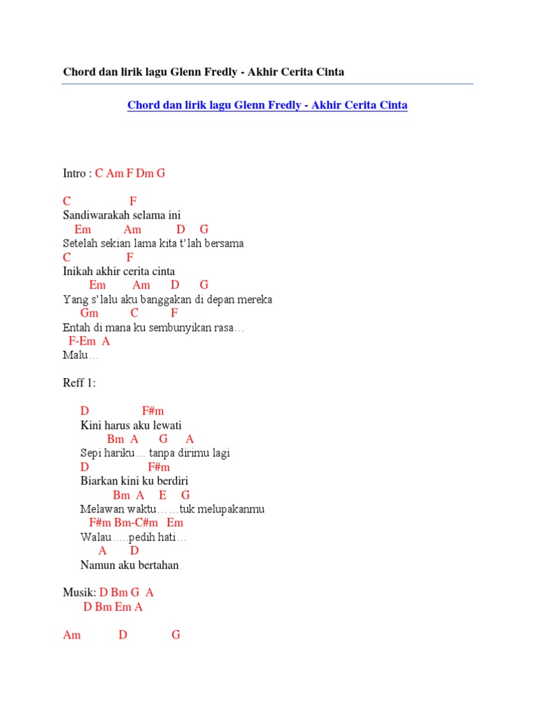 Chord Dan Lirik Lagu Glenn Fredly Akhir Cerita Cinta PDF