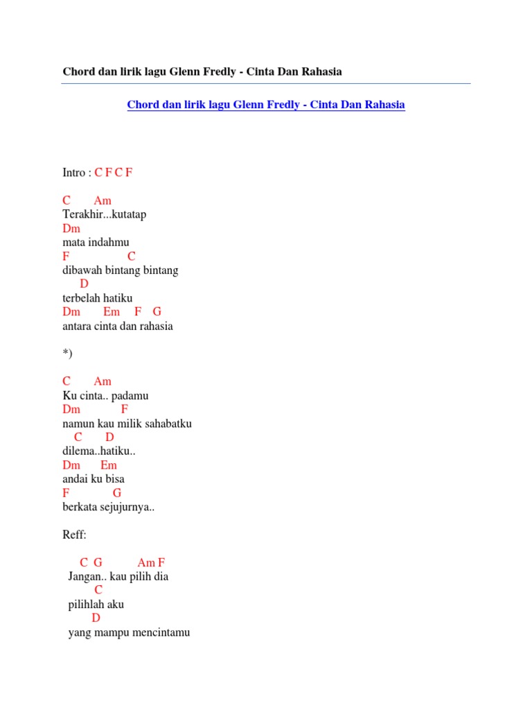 Chord dan Lirik Cinta Dan Rahasia | PDF