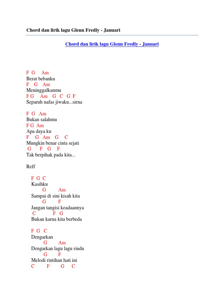 Chord Dan Lirik Lagu Glenn Fredly Januari