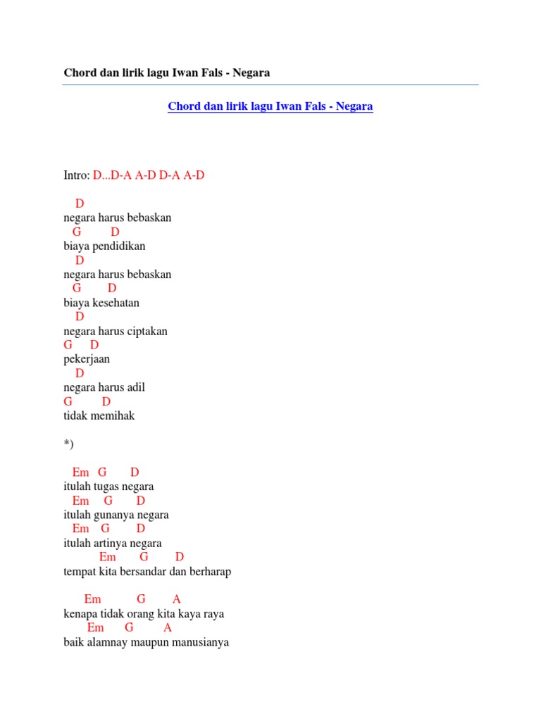 Chord Dan Lirik Lagu Iwan Fals Arsia Lirik