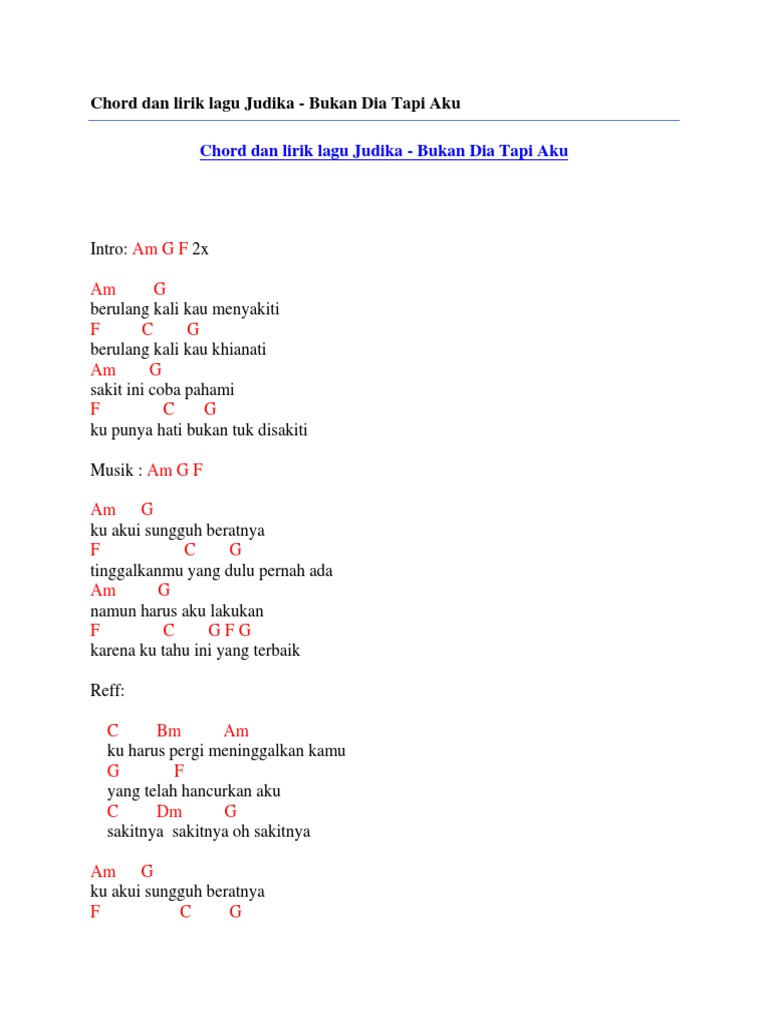Chord Dan Lirik Lagu Judika Bukan Dia Tapi Aku PDF