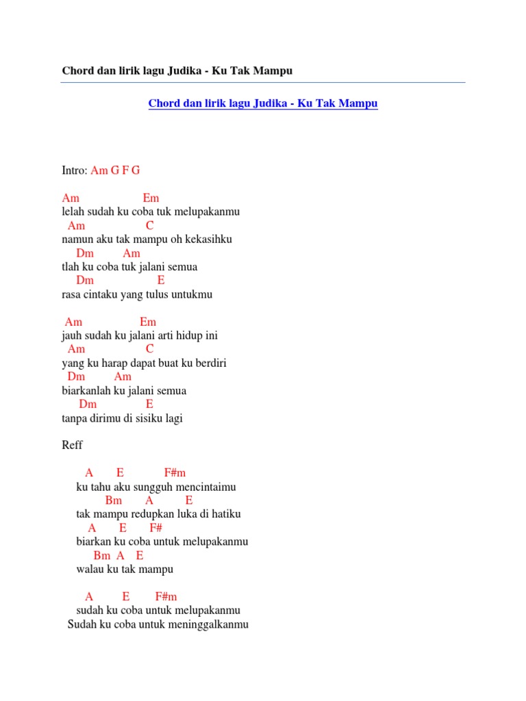 Chord Sudah Ku Tahu - Chord Walls
