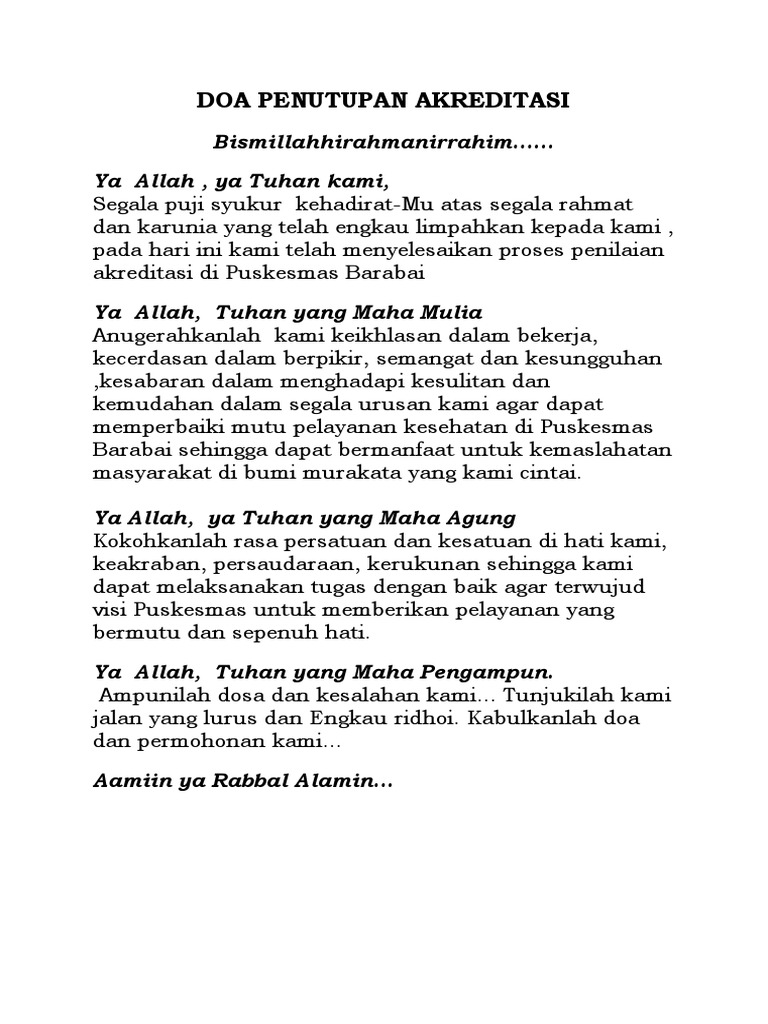 Doa Penutupan Akreditasi