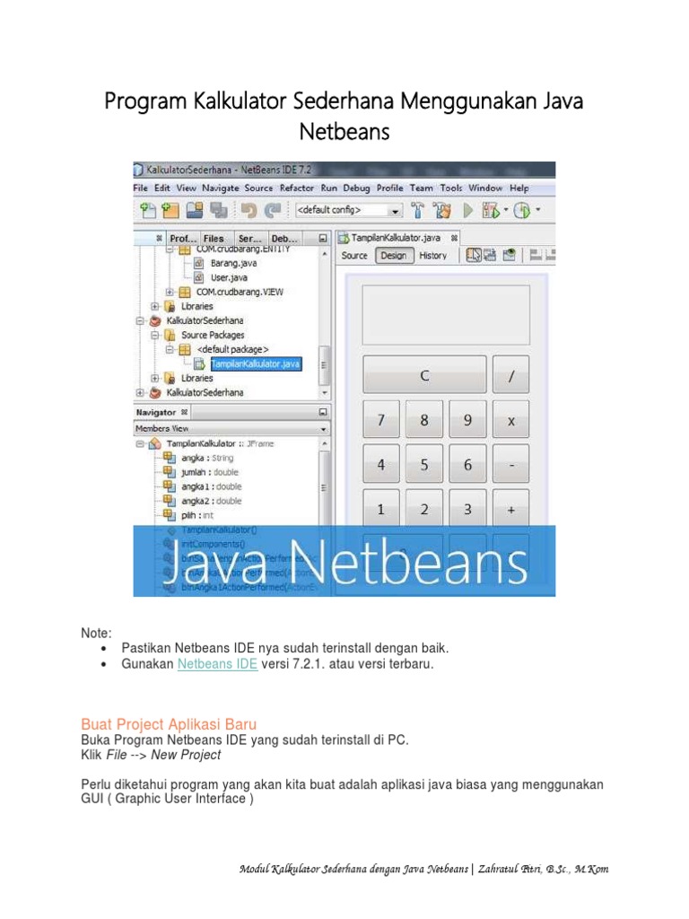 MODUL Program Kalkulator Sederhana Menggunakan Java Netbeans | PDF ...
