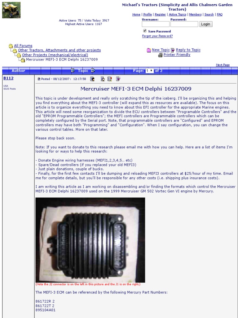 Michael's Tractors (Lancha) Mercruiser MEFI3 ECM Delphi 16237009