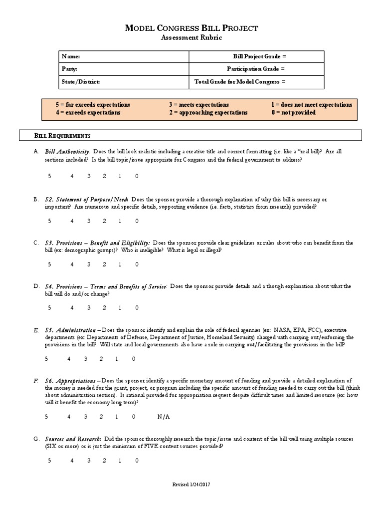 Model Congress Bill Project Guide | PDF | United States Congress ...