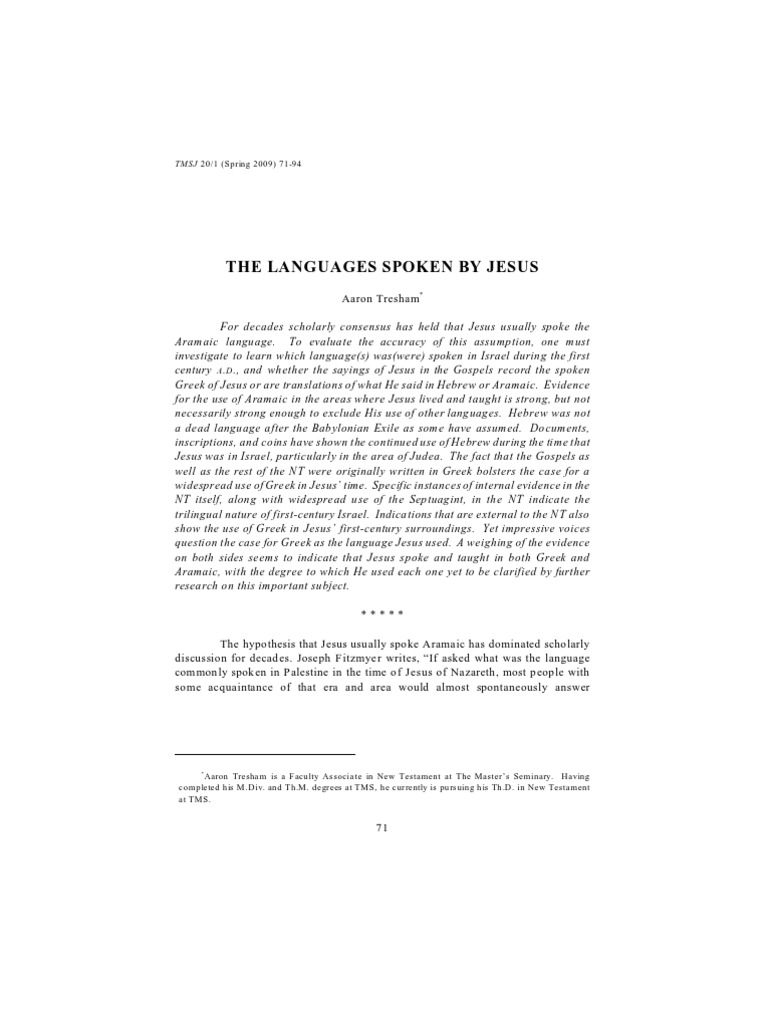 Languages Jesus Spoke: Aramaic and Greek | PDF | Hebrew Language | Jesus
