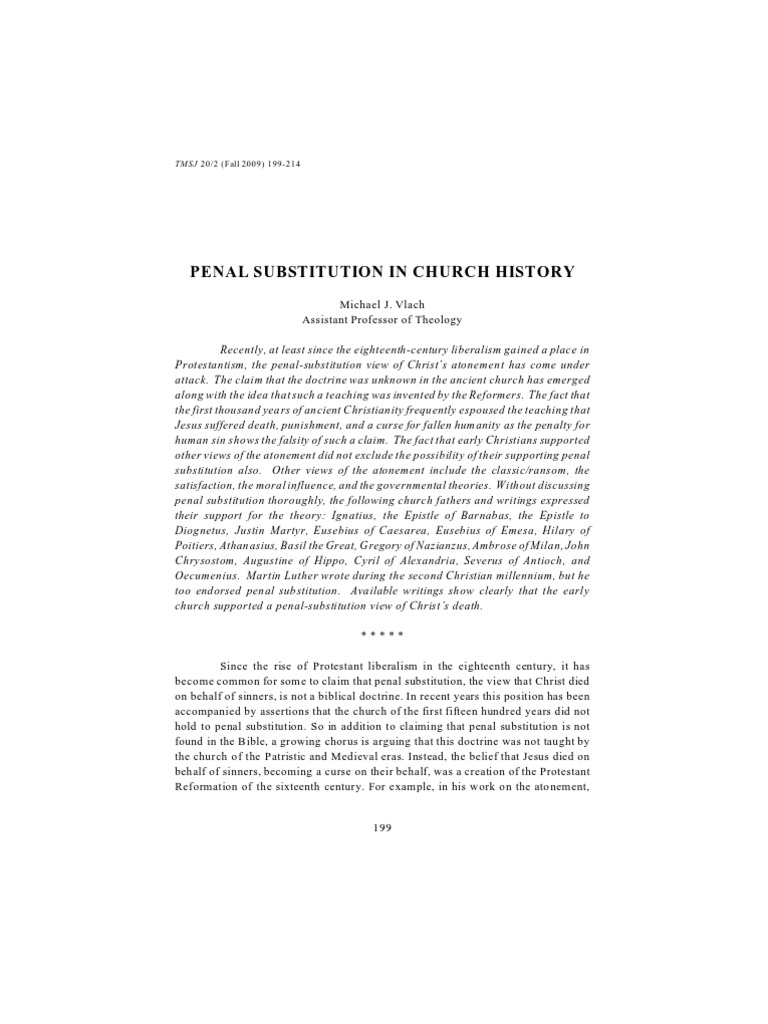 Penal Substitution In Church History Pdf Atonement In Christianity