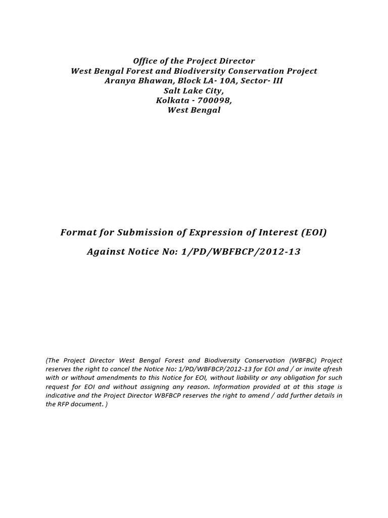 EOI Submission Format for WBFBCP | PDF | Request For Proposal | Signature