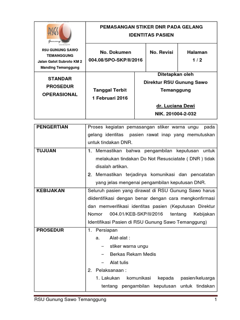 8 SPO Pemasangan Gelang DNR 8 SPO Pemasangan Gelang DNR
