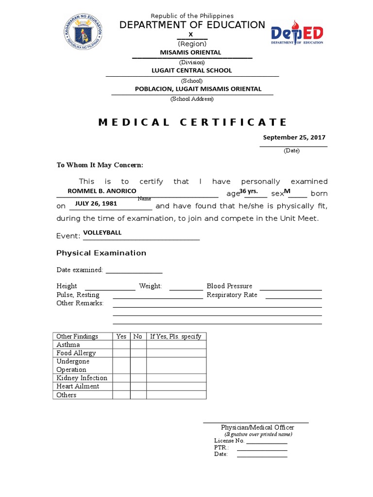 Medical Certificate 2010 Palaro 1 PDF