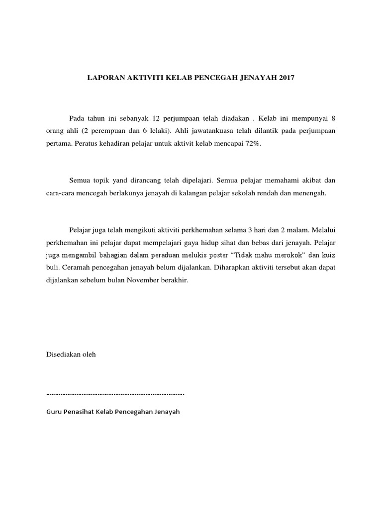 Laporan Aktiviti Kelab Pencegah Jenayah 2017 Pdf