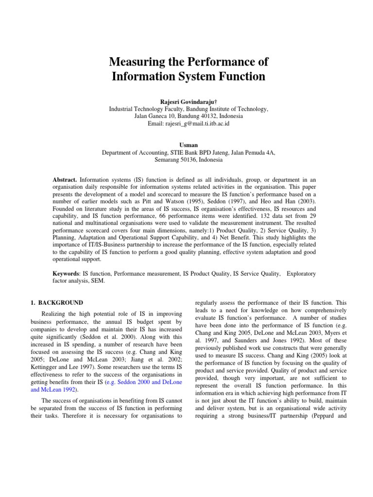Measuring Information System Performance | PDF | Data Analysis ...