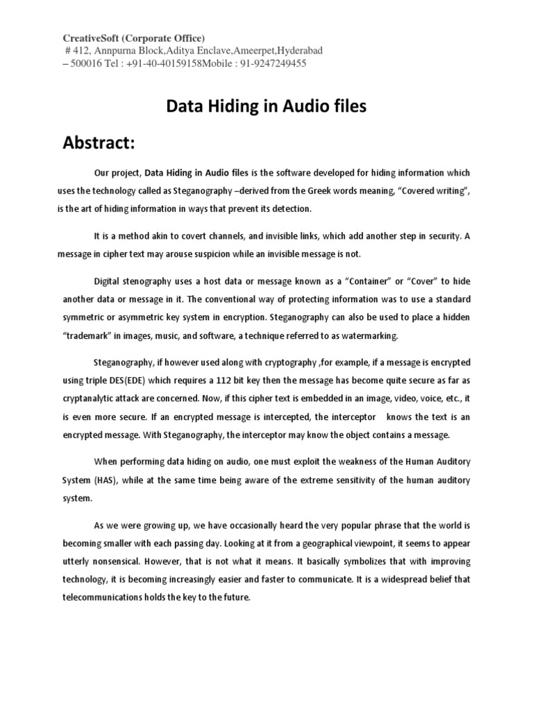 Data Hiding in Audio Files Abstract | PDF | Cryptography | Key ...