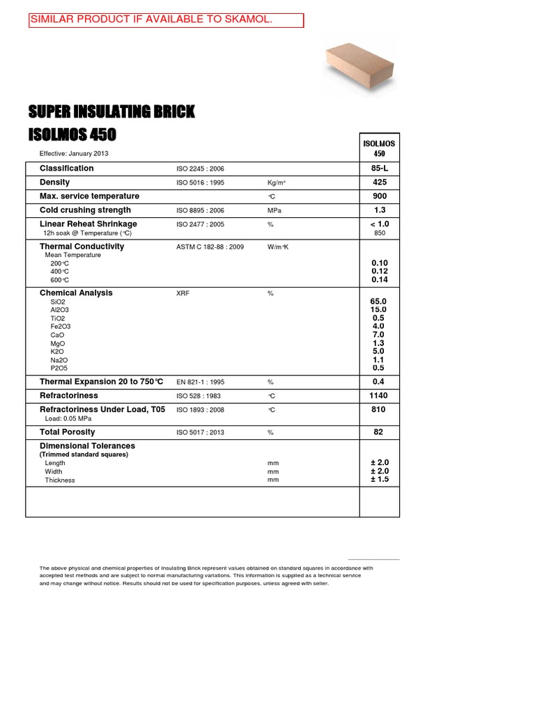 ISOLMOS 450 Super Insulating Brick Data | PDF | Brick | Building Materials