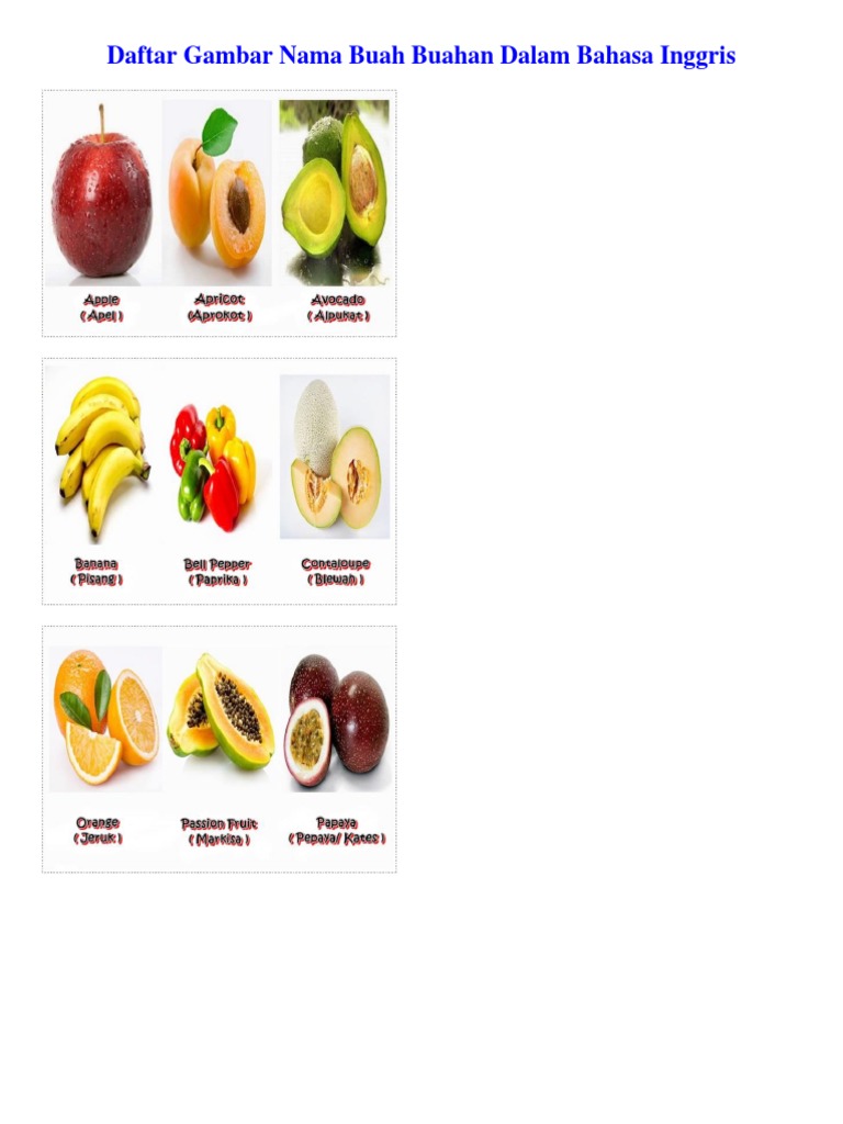Gambar Learn Names Fruits Vegetables English Nama Buah  