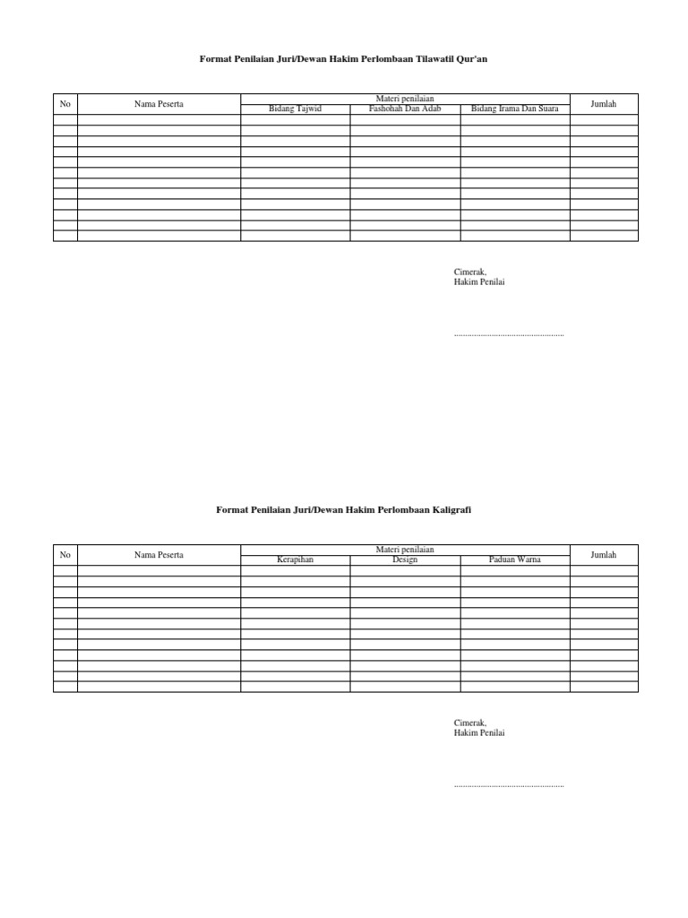 Format Penilaian Juri | PDF