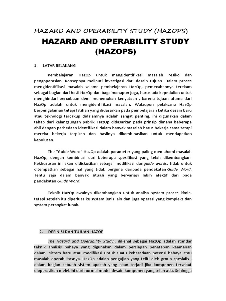 Hazard and Operability Study | PDF