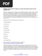 Rankings of the Best SEO Companies in Canada Announced by topseos.com for September 2017