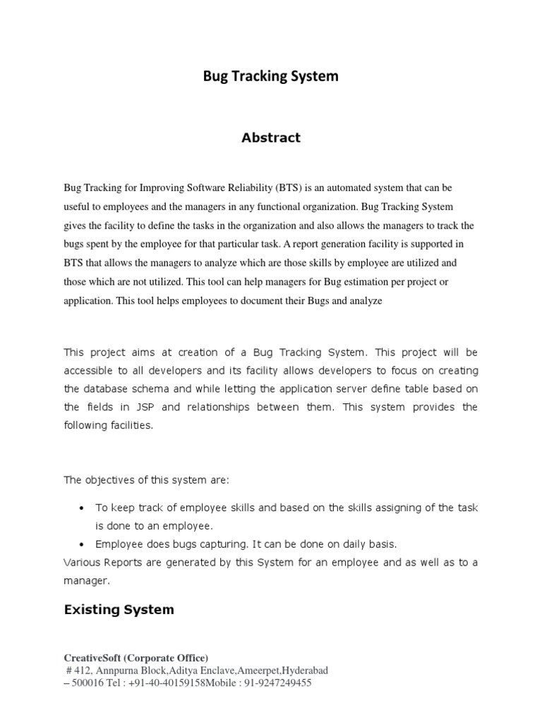 Bug Tracking System Abstract | PDF | Databases | Computer File