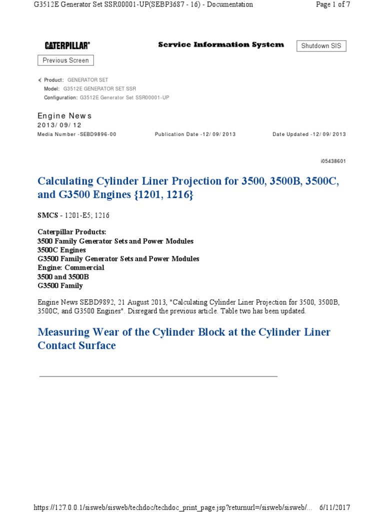 Calculating Cylinder Liner Projection For G3500 PDF Cylinder