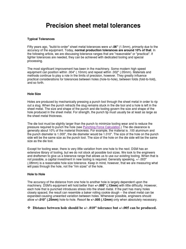 Precision Sheet Metal Tolerances Guide | PDF | Sheet Metal | Heat Treating