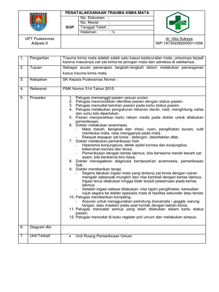 Sop Trauma Kimia Mata | PDF | Pengembangan Diri | Sains & Matematika