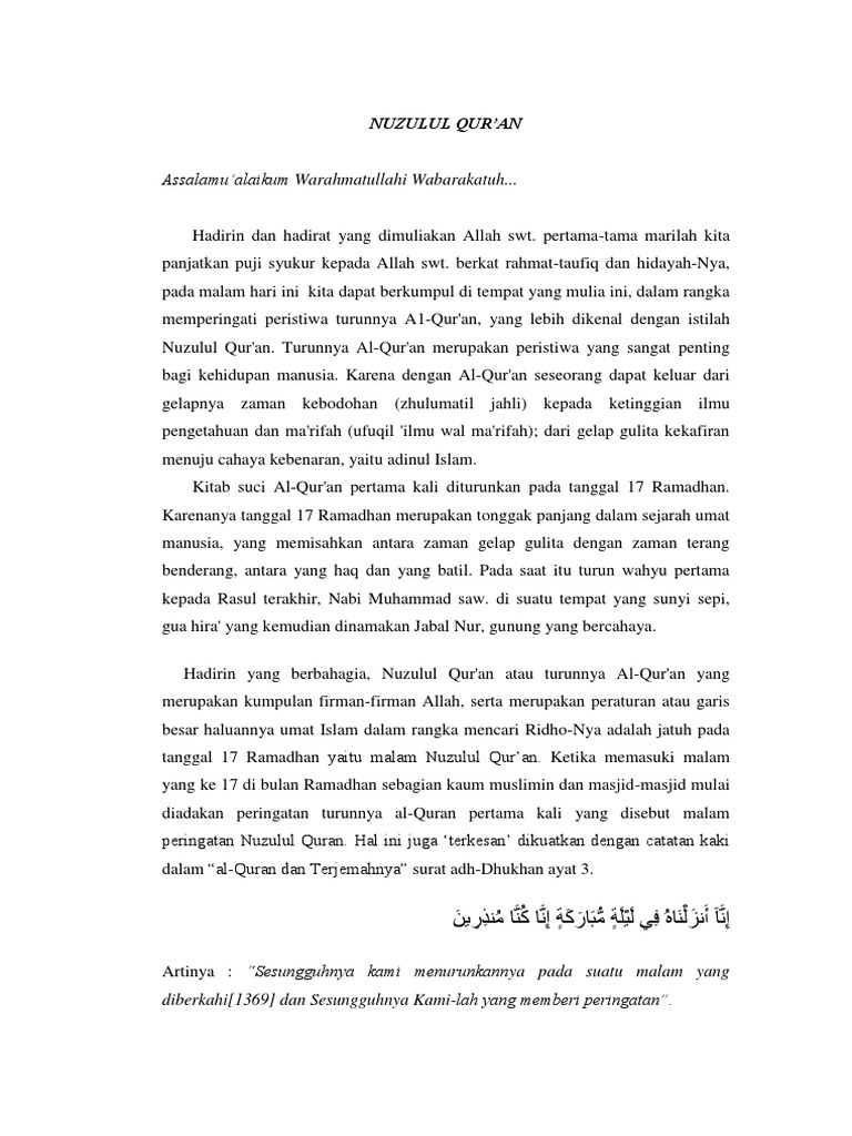 Pidato Nuzulul Qur An