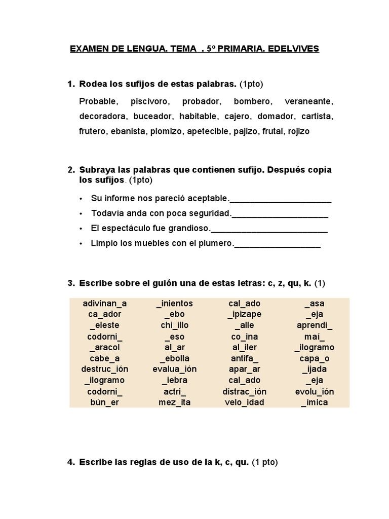 204010197 Examen De Lengua Tema 5º Primaria Edelvives Idiomas