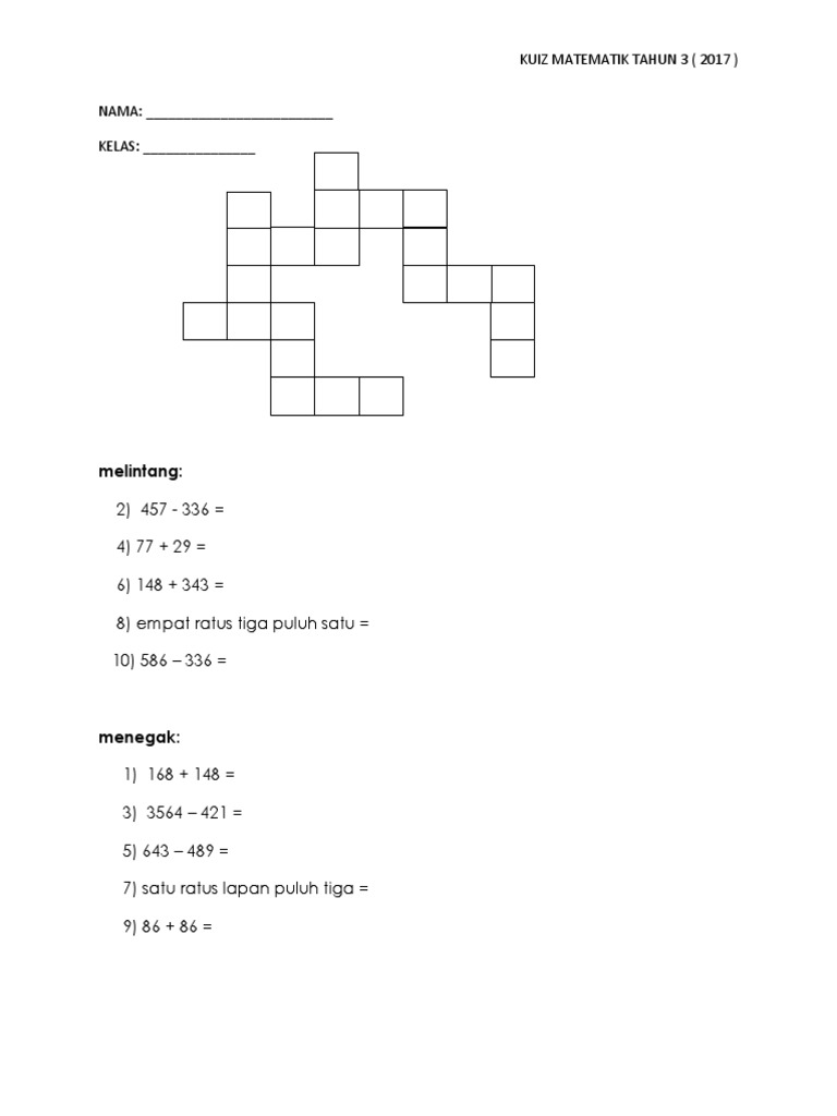 Kuiz Matematik Tahun 3 2017