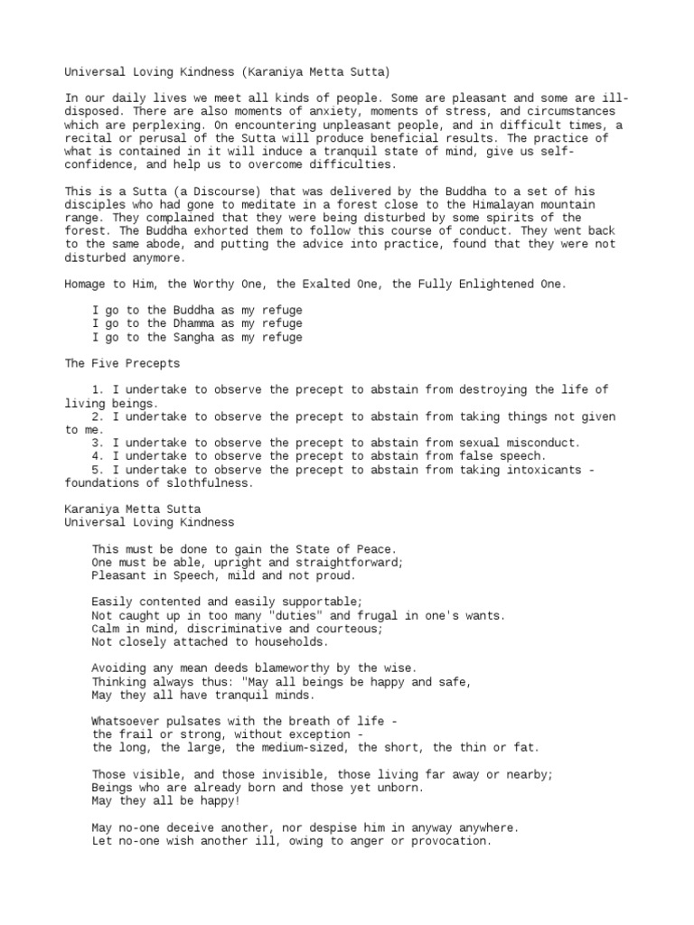 11e Universal Loving Kindness Karaniya Metta Sutta Pdf Gautama