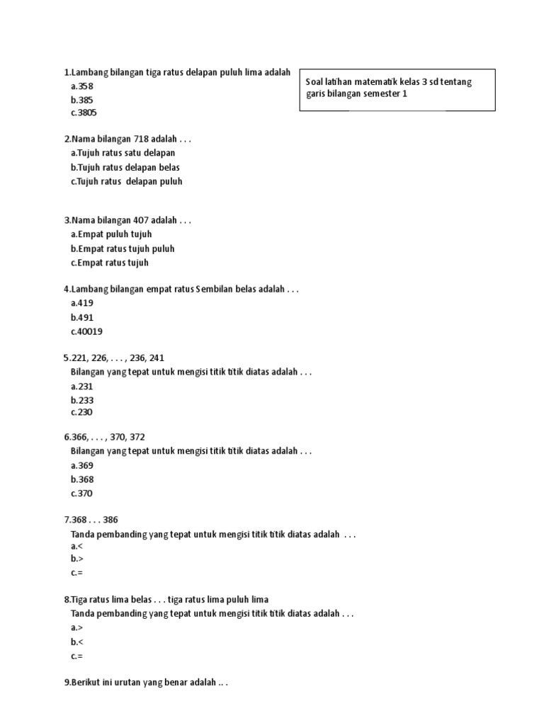 Soal Matematika Kelas 3 SD tentang Bilangan | PDF