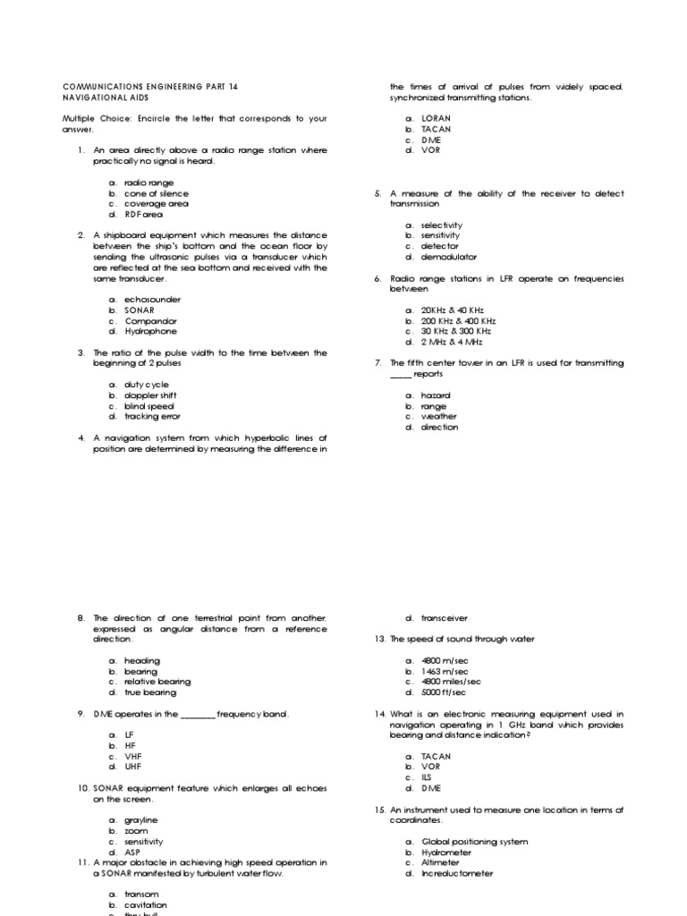 Communications Engineering Part 14 Navigational Aids Multiple Choice