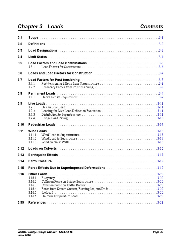 Chapter 3 Loads WSDOT Bridge Design Manual M 2350.16 Page 3I June 2016 PDF Prestressed
