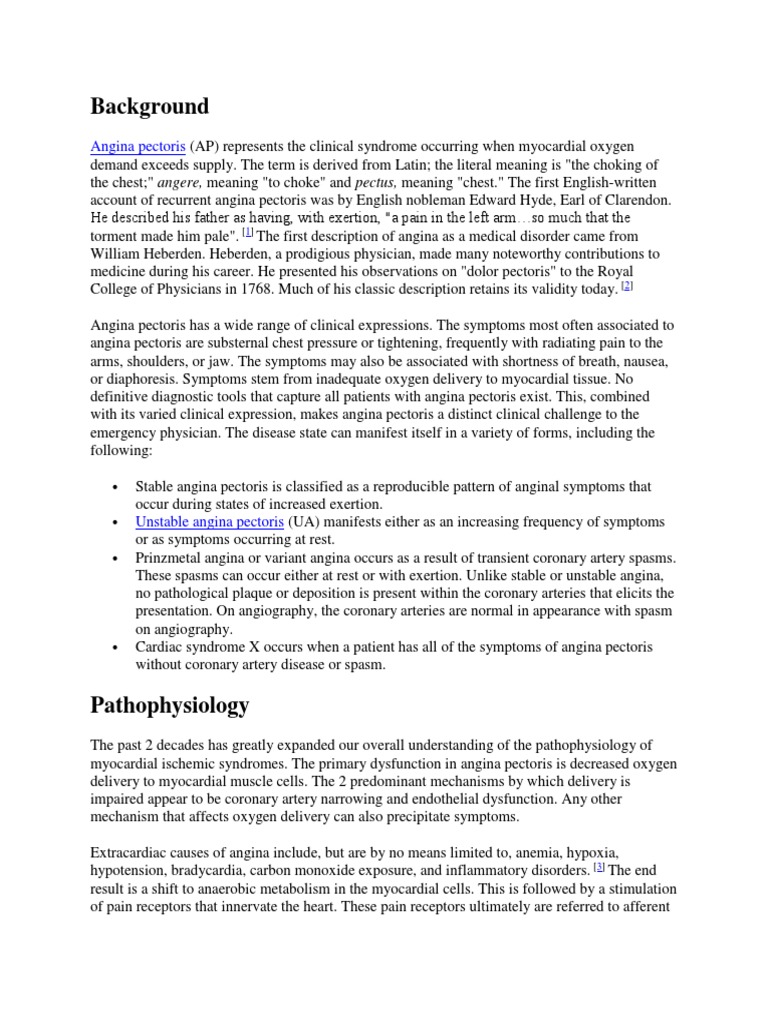Background Angina Pectoris | PDF | Coronary Artery Disease | Coronary ...