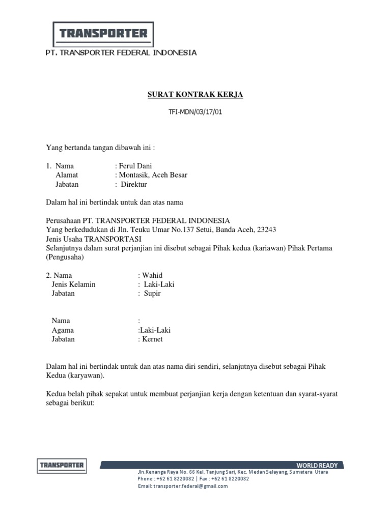 Surat Kontrak Driver