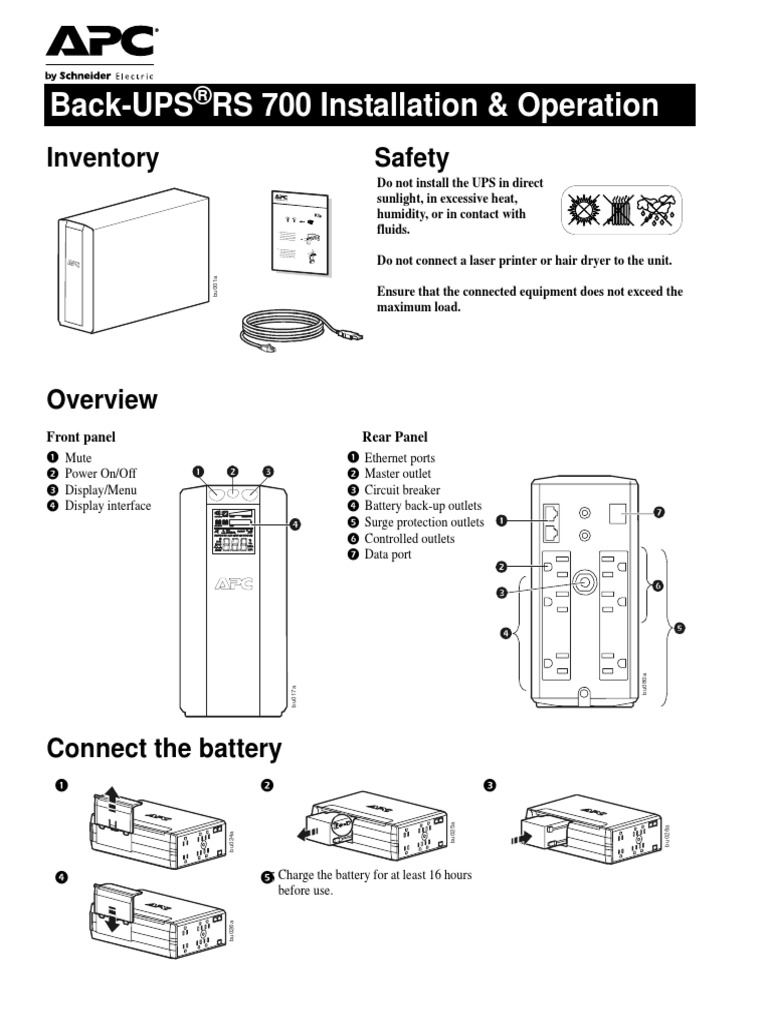 BackUPS RS 700 Installation & Operation Inventory Safety PDF Battery (Electricity) Ac